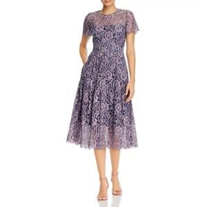 Eliza J Lace Fit-and-Flare Midi Dress Women’s Sz 10 Blue and Pink Lace Wedding